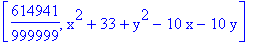 [614941/999999, x^2+33+y^2-10*x-10*y]